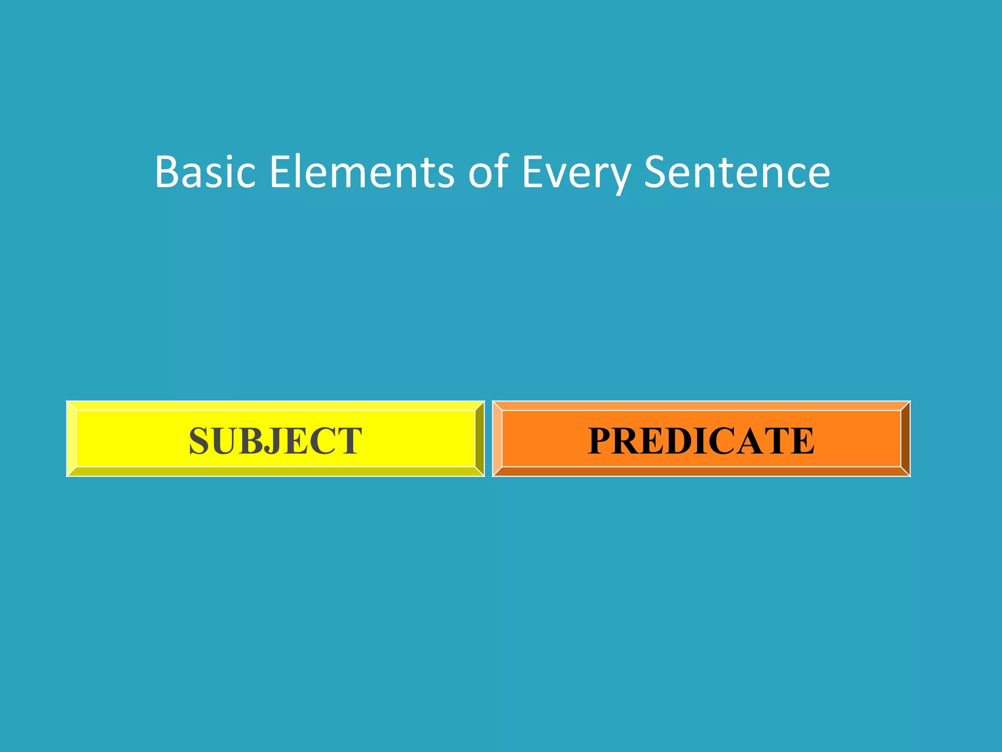 Basic Elements of Every Sentence
SUBJECT PREDICATE
 