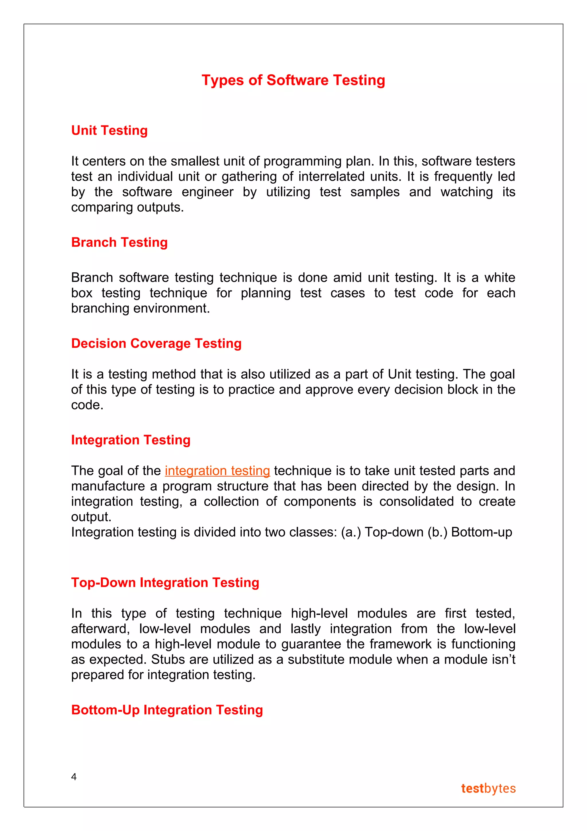Types of software testing | PDF