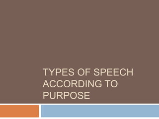 TYPES OF SPEECH
ACCORDING TO
PURPOSE
 