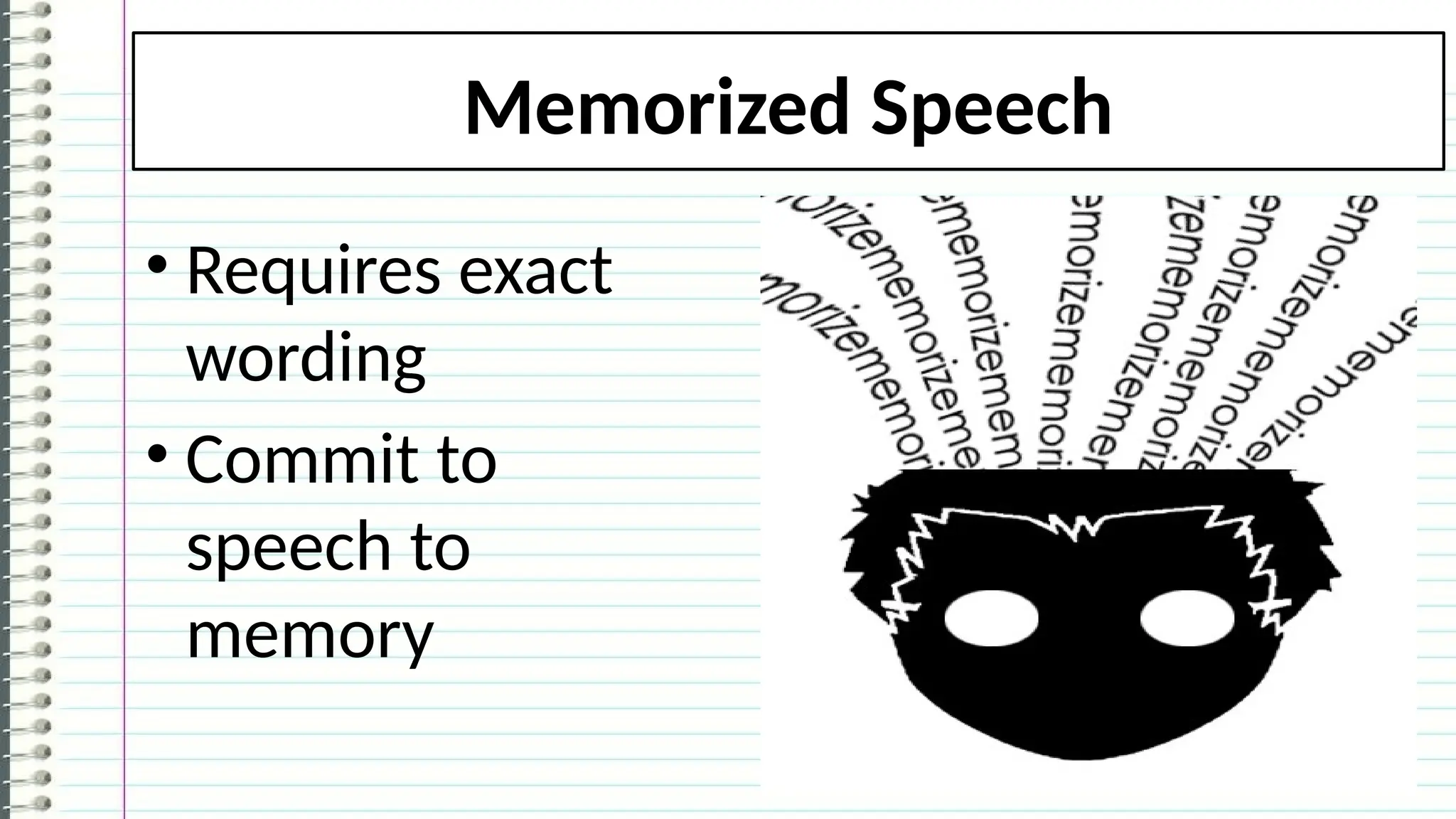 Memorized Speech
• Requires exact
wording
• Commit to
speech to
memory
 