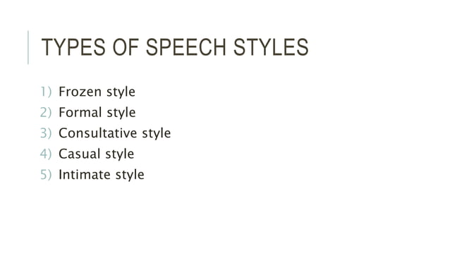 Types Of Speech Styles PPT