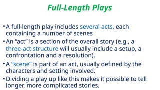 Stage Play Guide Programme Comprehensive Guide to Types of Stage Plays and Their Elements | PPTX