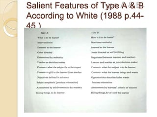 Salient Features of Type A & B
According to White (1988 p.44-
45 )
 