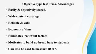 Types of test items | PPTX | Standardized Testing | Educational Assessment