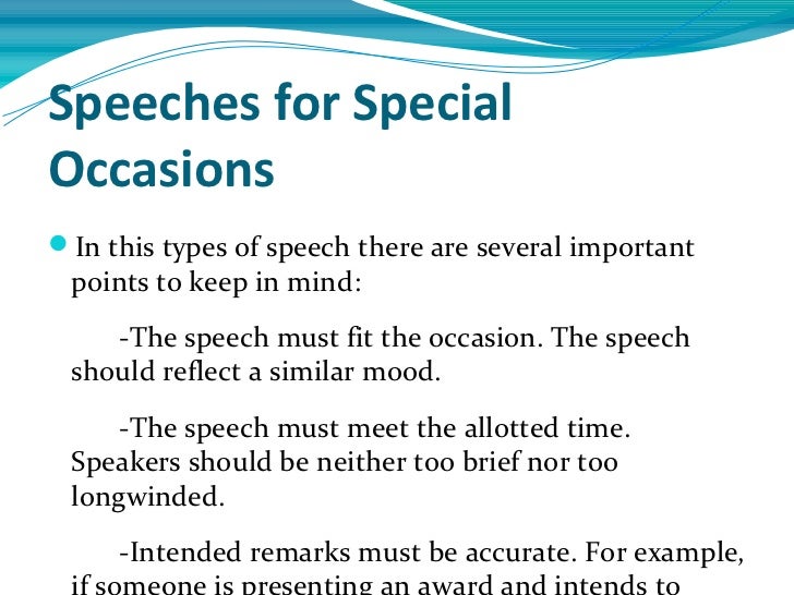 what are the different kinds of speeches for special occasions