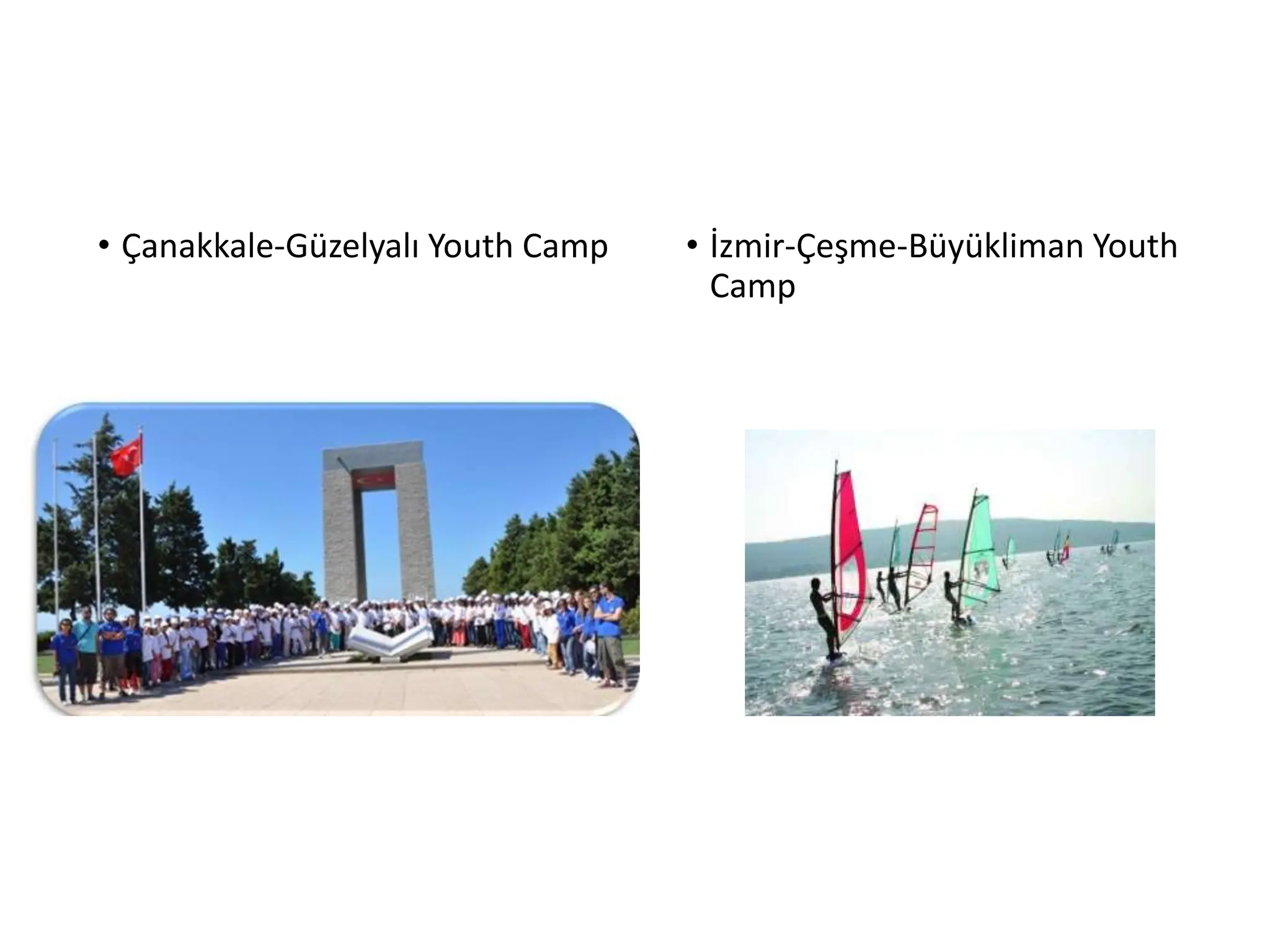 • Çanakkale-Güzelyalı Youth Camp • İzmir-Çeşme-Büyükliman Youth
Camp
 