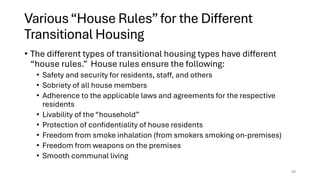 Transitional Home Rules About Types of Transitional Housing (Street Smarts Reentry Learning) | PDF