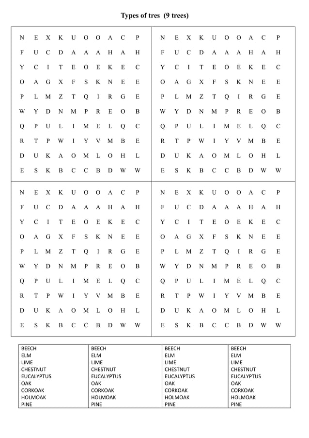 Types Of Trees Word Search PDF