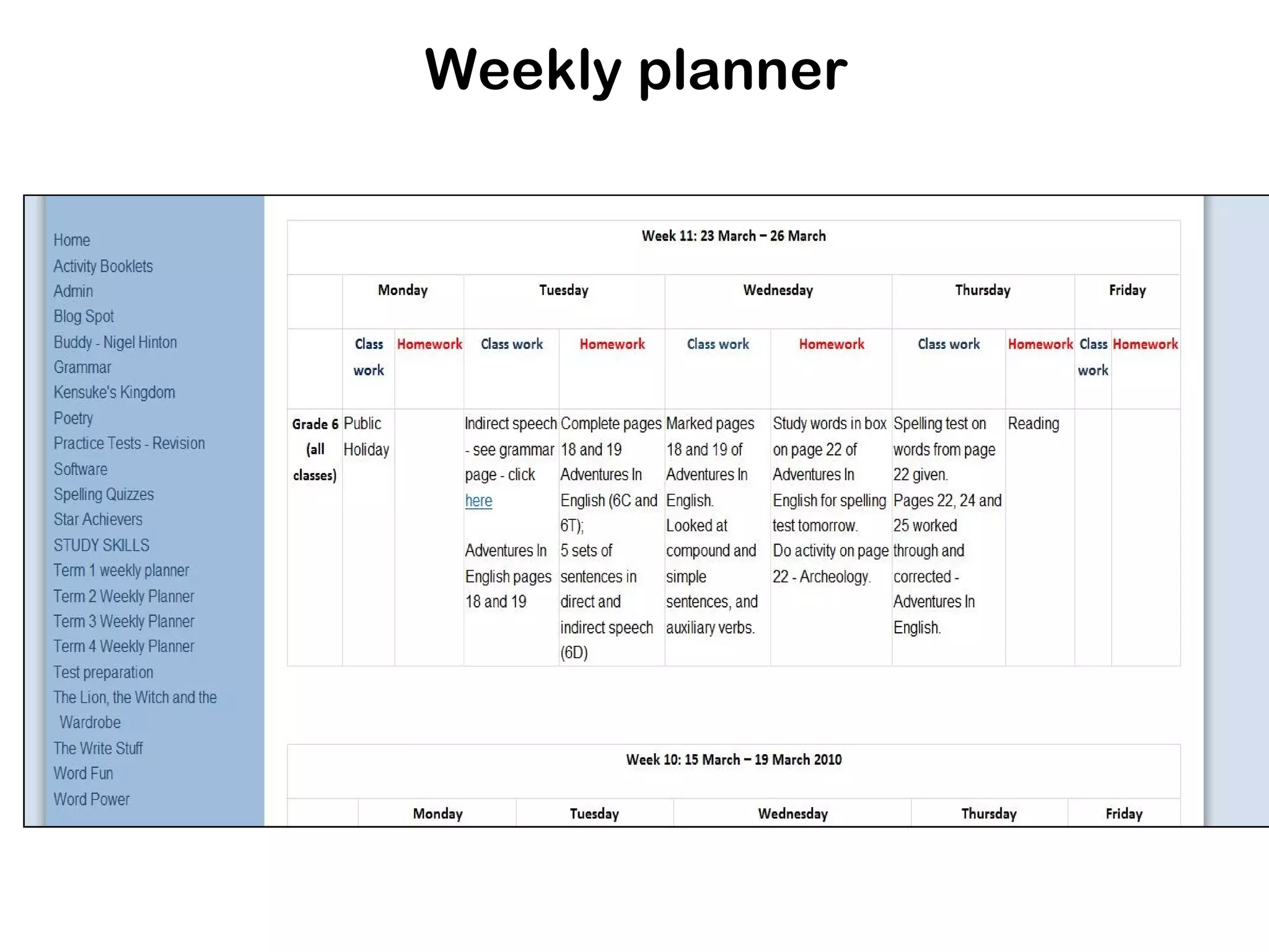 Weekly planner
 