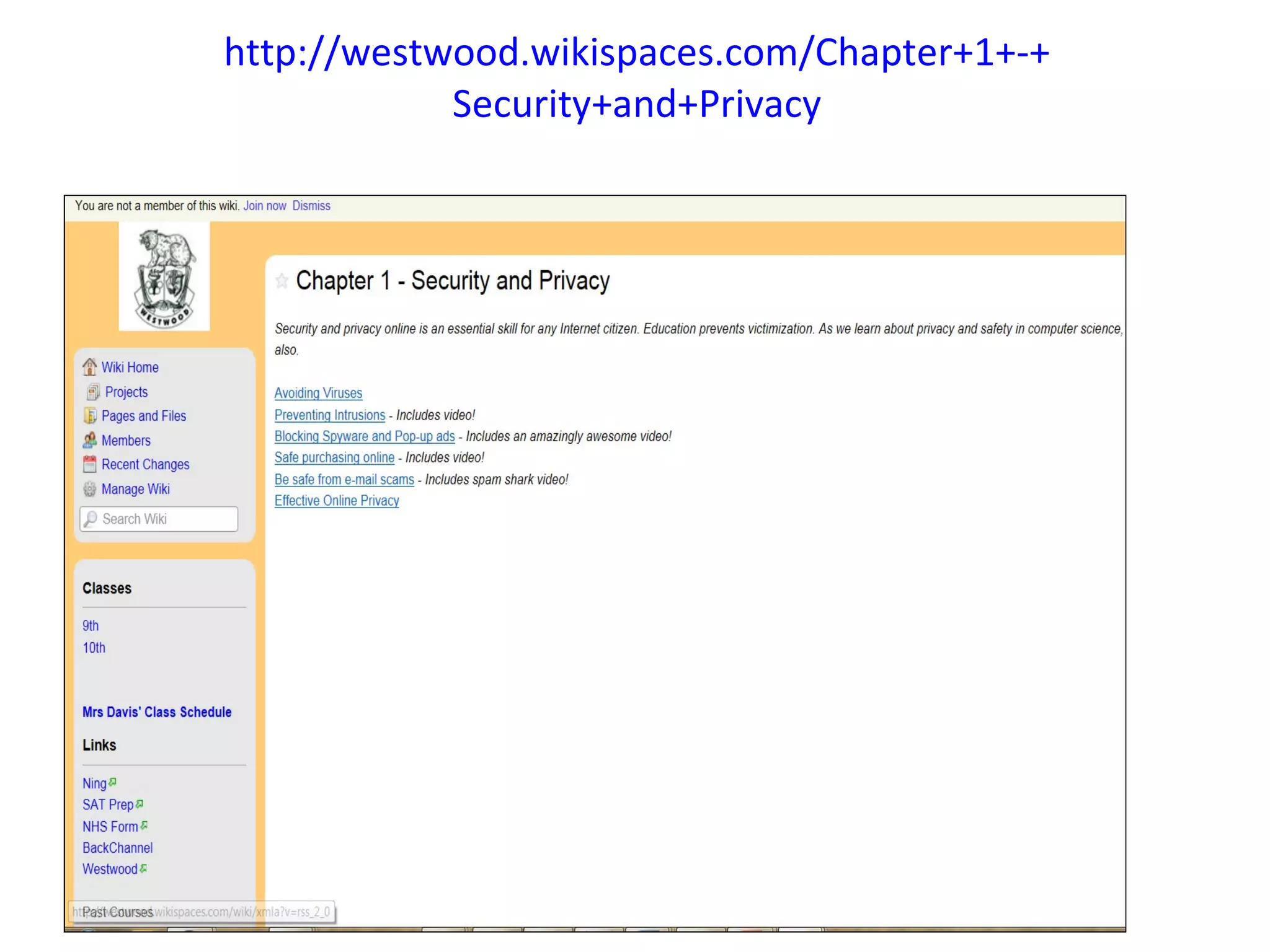 http://westwood.wikispaces.com/Chapter+1+-+
            Security+and+Privacy
 
