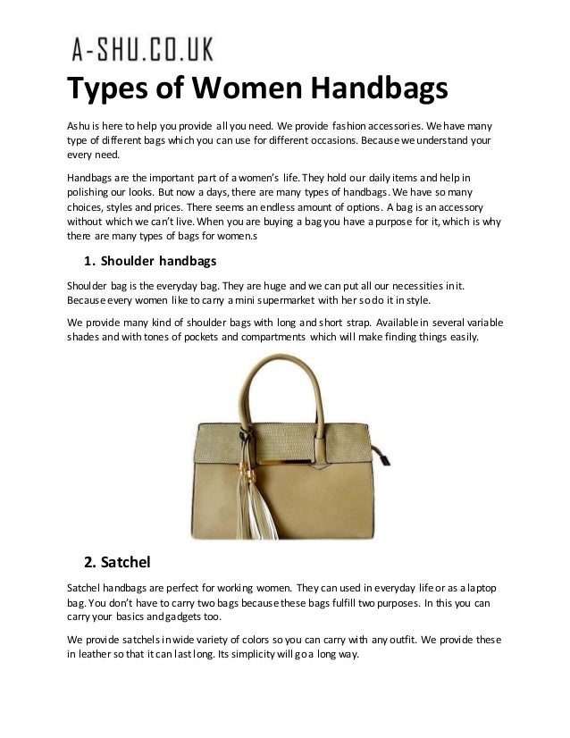 different types of ladies handbags