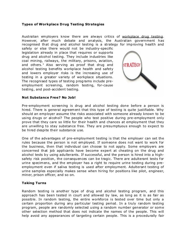 Types of workplace drug testing strategies