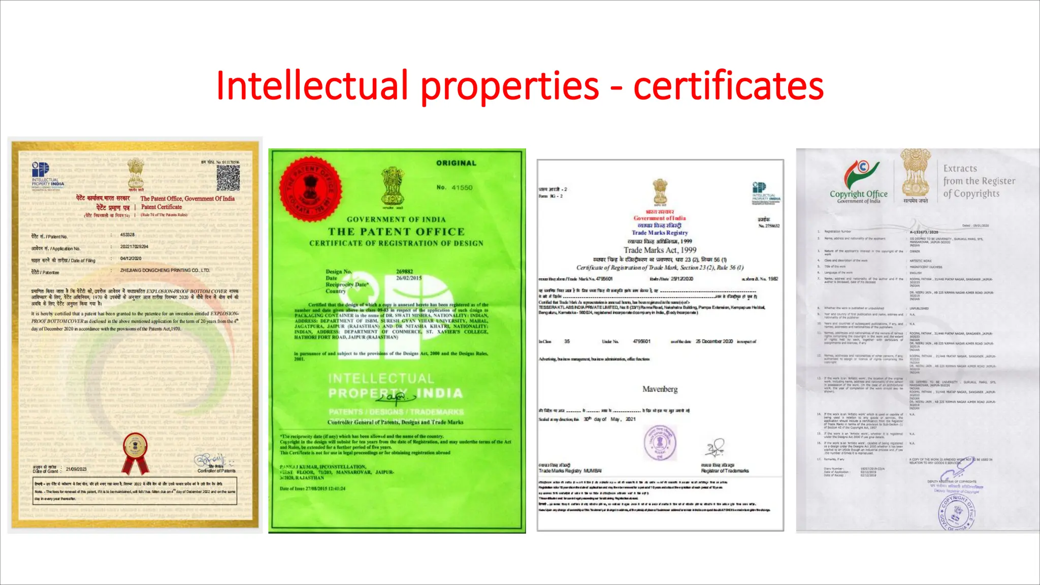 Intellectual properties - certificates
 