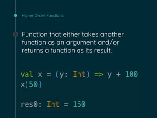 Higher Order Functions
Function that either takes another
function as an argument and/or
returns a function as its result.
 