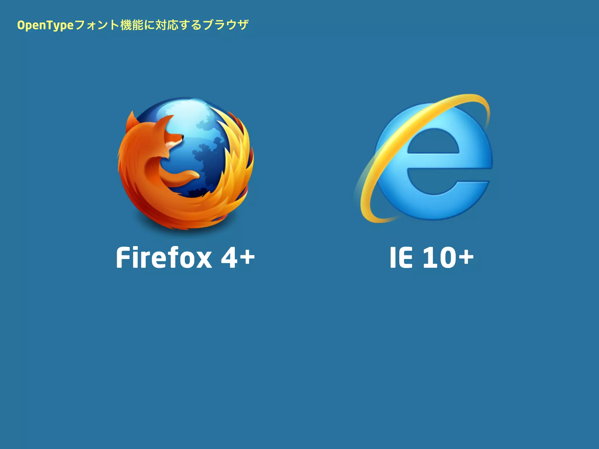 OpenTypeフォント機能に対応するブラウザ




         Firefox 4+       IE 10+
 