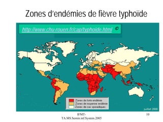 Zones d’endémies de fièvre typhoïde
http://www.chu-rouen.fr/cap/typhoide.html ©

IFMTTA.MS.Semin.inf.System.2005

10

 