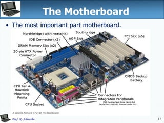17
17
The Motherboard
• The most important part motherboard.
 