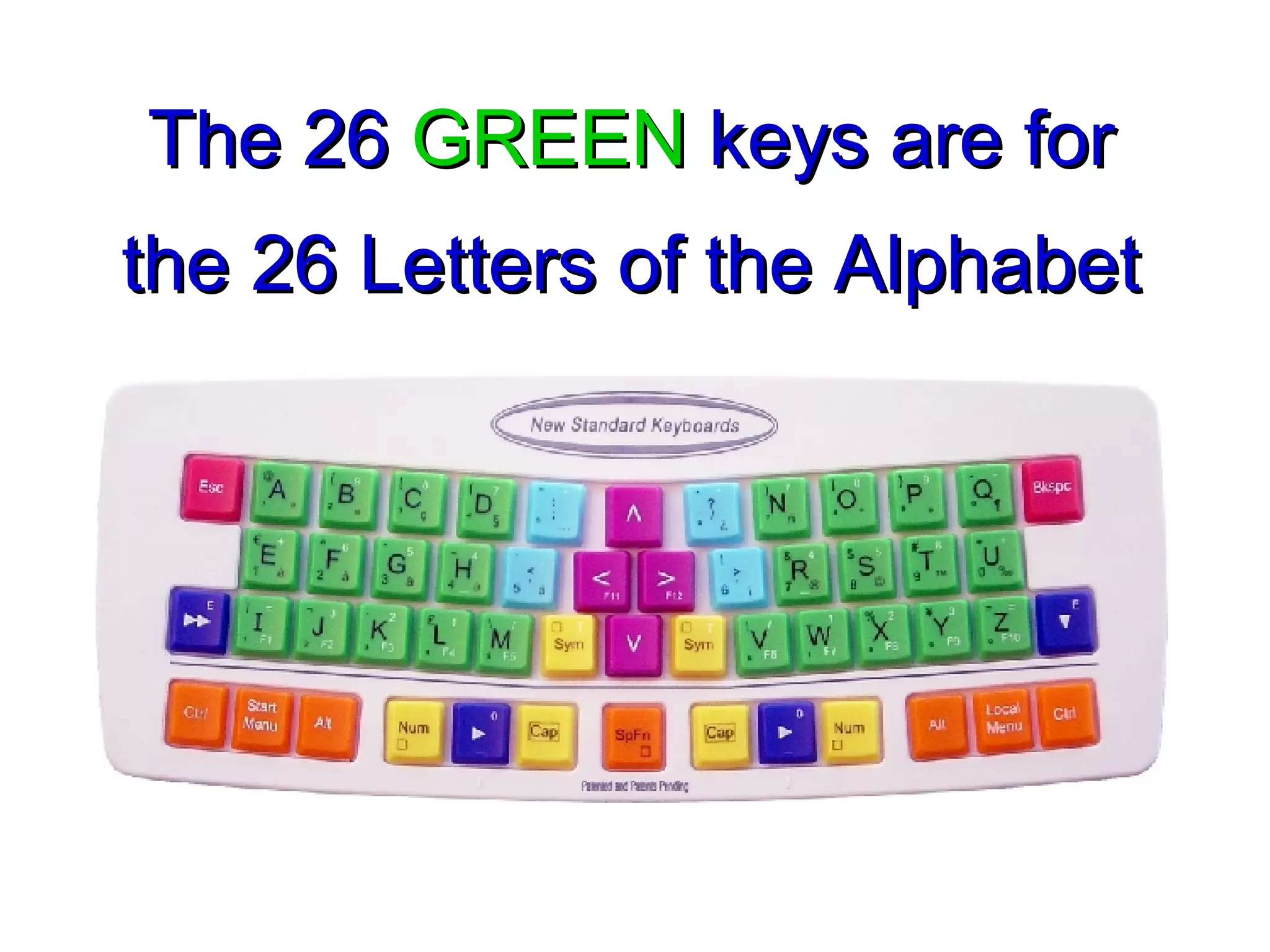The 26   GREEN   keys are for the 26 Letters of the Alphabet 