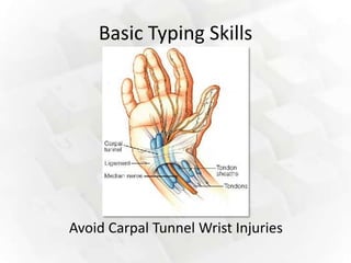 Basic Typing Skills




Avoid Carpal Tunnel Wrist Injuries
 