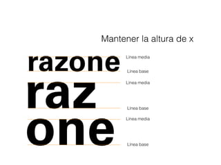 Mantener la altura de x
razone
raz
one
Línea media
Línea base
Línea media
Línea base
Línea media
Línea base
 