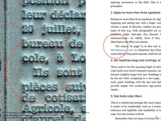 6 
Flan d’imprimerie au Centre d’Histoire Sociale, Expotec 103, à Rouen — Photo de Frédéric Bisson 
et http://klepas.org/top-10-does-and-donts-of-web-typography/ 
Bien composer le texte web, par Romy Duhem-Verdière, pour Codeurs en Seine 2014 
 