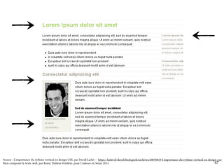 Source : L'importance du rythme vertical en design CSS, par David Larlet — https://larlet.fr/david/biologeek/archives/20070819-l-importance-du-rythme-vertical-en-design-css/ 
Bien composer le texte web, par Romy Duhem-Verdière, pour Codeurs en Seine 2014 
67 
 