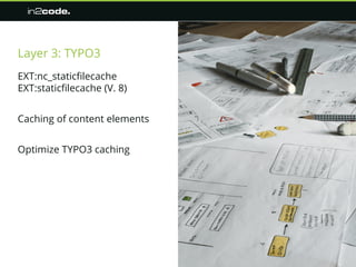 Layer 3: TYPO3
EXT:nc_staticfilecache
EXT:staticfilecache (V. 8)
Caching of content elements
Optimize TYPO3 caching
 
