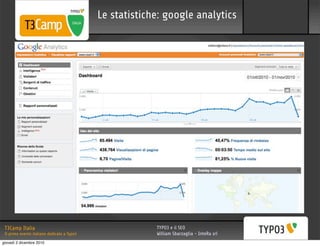 Le statistiche: google analytics




 T3Camp Italia                                            TYPO3 e il SEO
 Il primo evento italiano dedicato a Typo3                William Sbarzaglia - InteRa srl
giovedì 2 dicembre 2010
 