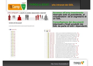 TYPO3 in STAT: sito intranet dei GDL

                    Accesso all’area inserimento
                    riservato solo ...