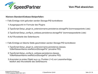 Extbase/Fluid-Einführung
TYPO3 Usergroup NRW, 08.01.2011
Seite: 29 / 34© SpeedPartner GmbH
Vom Pfad abweichen
Kleinere Sta...
