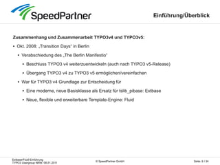 Extbase/Fluid-Einführung
TYPO3 Usergroup NRW, 08.01.2011
Seite: 6 / 34© SpeedPartner GmbH
Einführung/Überblick
Zusammenhan...
