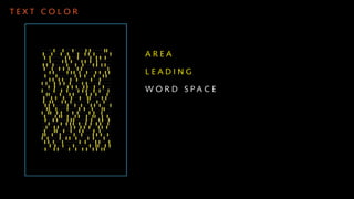 TEXT COLOR




             AREA

             LEADING

             WORD SPACE
 