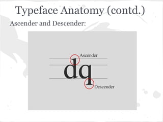 Typeface Anatomy (contd.)
Ascender and Descender:
 