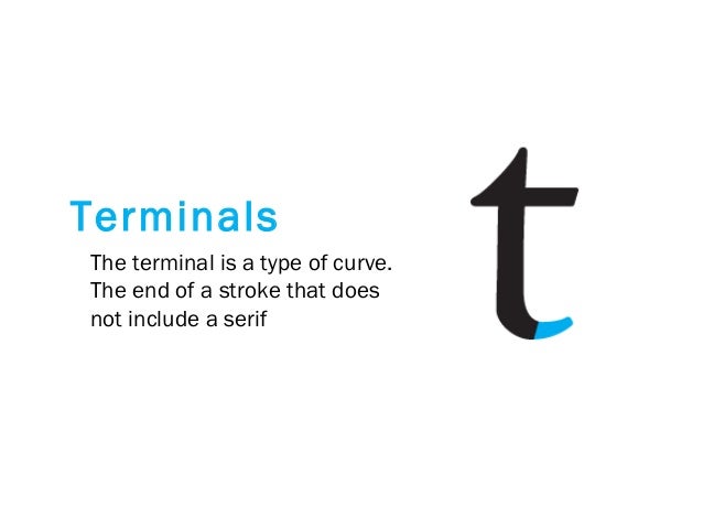 The terminal is a type of curve.
The end of a stroke that does
not include a serif
Terminals