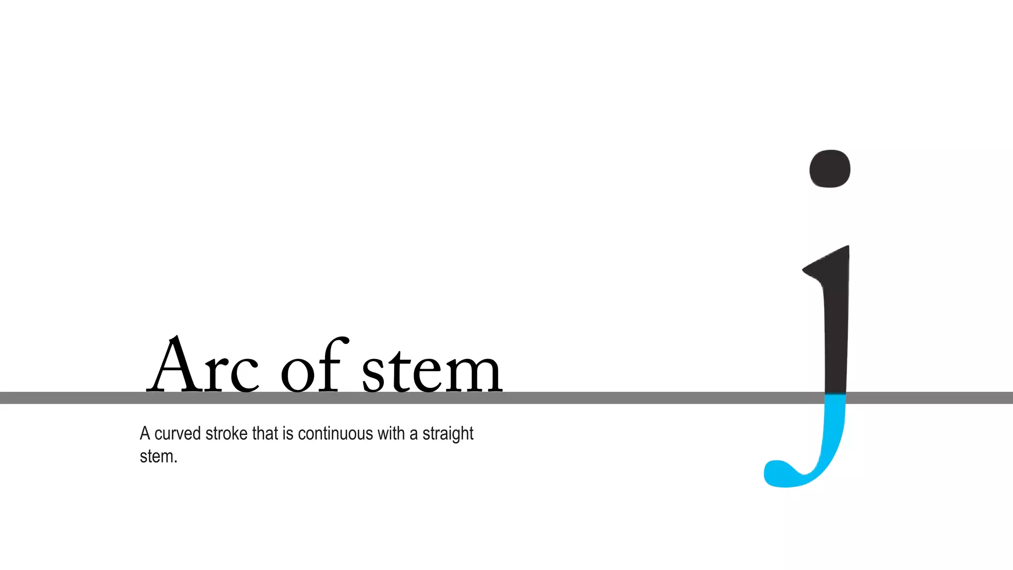 Arc of stem
A curved stroke that is continuous with a straight
stem.
 