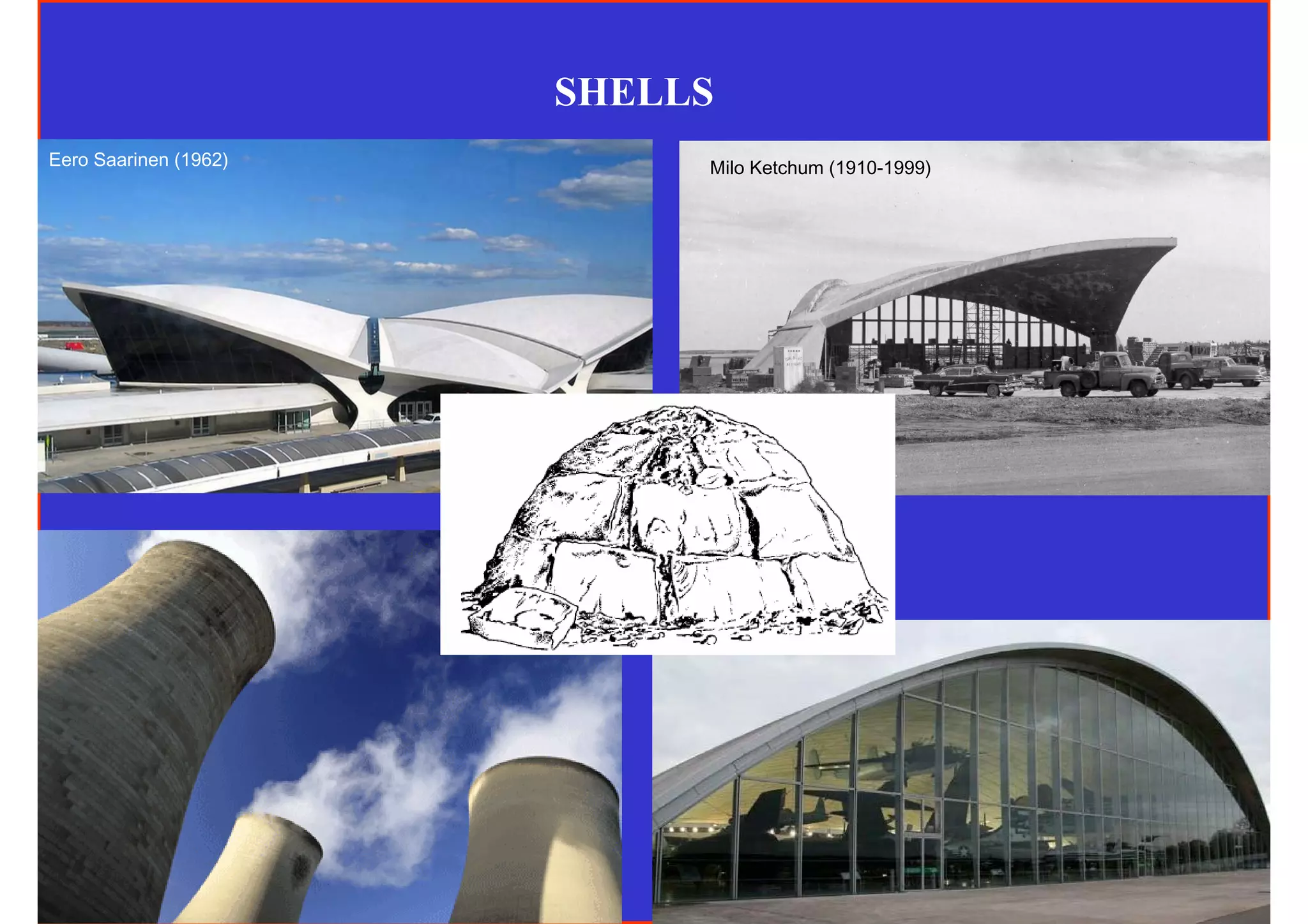 SHELLS
Eero Saarinen (1962)            Milo Ketchum (1910-1999)




                           Sir Norman Foster (1997)
 