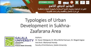 Typologies of Urban
Development in Sukhna-
Zaafarana Area
Authors:
Dr. Yasser Mahgoub, Dr. Mina Michel Samaan, Dr. Maged Zagow
And Arch. Mohamed Hamdy
Faculty of Architecture, Galala University
 
