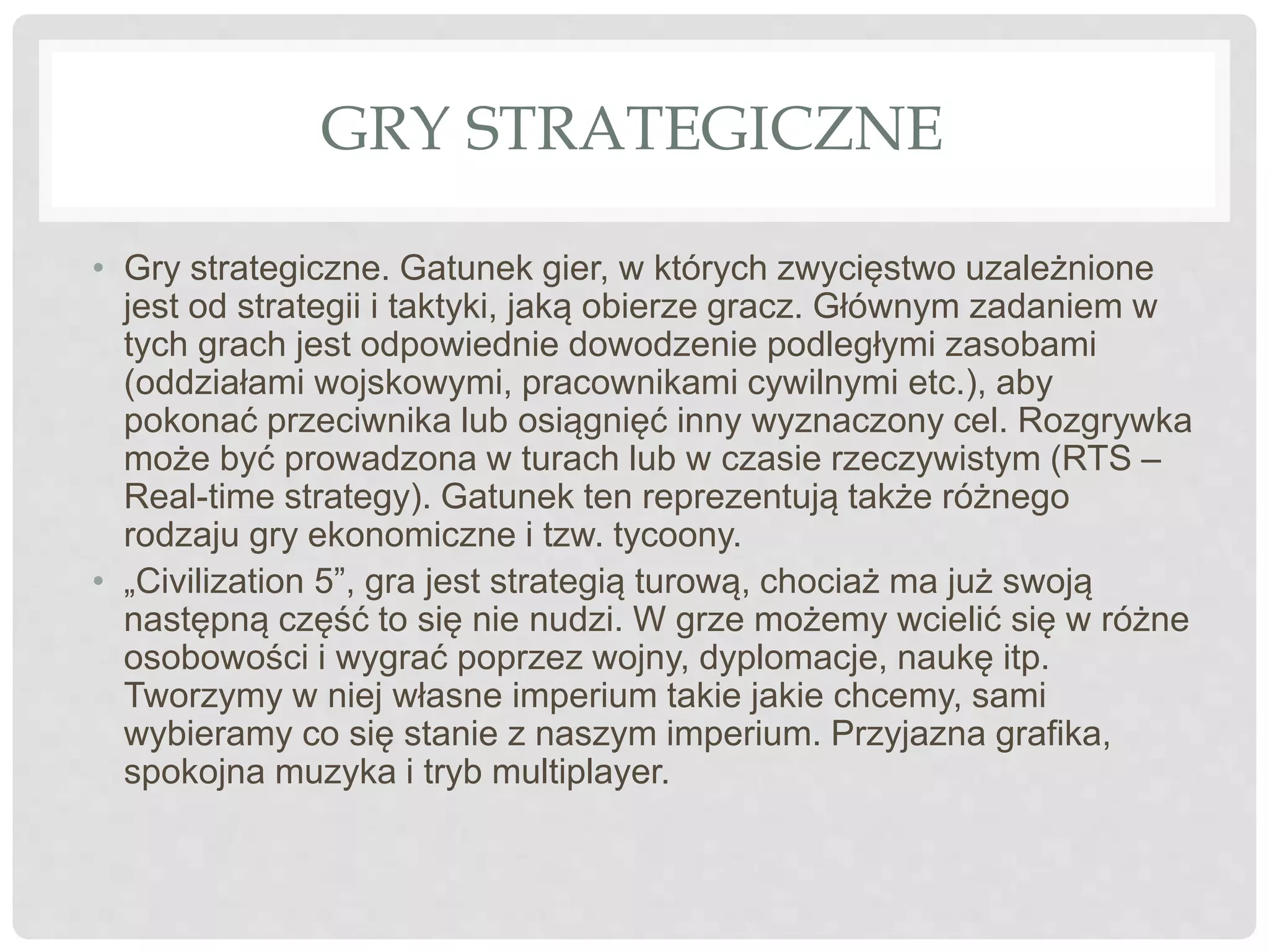 Typy rodzaje gier komputerowych (2) | PPTX