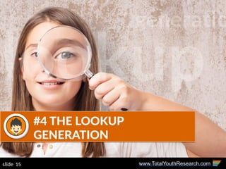 www.TotalYouthResearch.com15slide
#4  THE  LOOKUP  
GENERATION
lookup
generatio
 