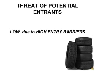 THREAT OF POTENTIAL ENTRANTSLOW, due to HIGH ENTRY BARRIERS