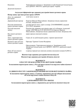 RRP-4HI3FVBI7
Власники: Територіальна громада м. Запоріжжя в особі Запорізької міської ради,
код ЄДРПОУ: 04053915, країна ...