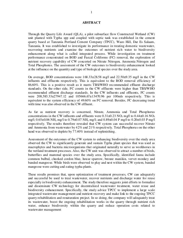 Examples Of Essay Proposals Integrated Constructed Wetland For Wastewater Treatment Rainwater Harvesting Nutrient Recovery And Quarry Renaturalization Tanzania Health Care Essay also Sample Essay Thesis Statement Integrated Constructed Wetland For Wastewater Treatment Rainwater Ha High School Memories Essay