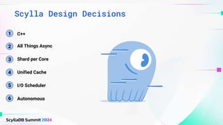 Scylla Design Decisions
1
2 All Things Async
3 Shard per Core
4 Unified Cache
5 I/O Scheduler
6 Autonomous
C++
 