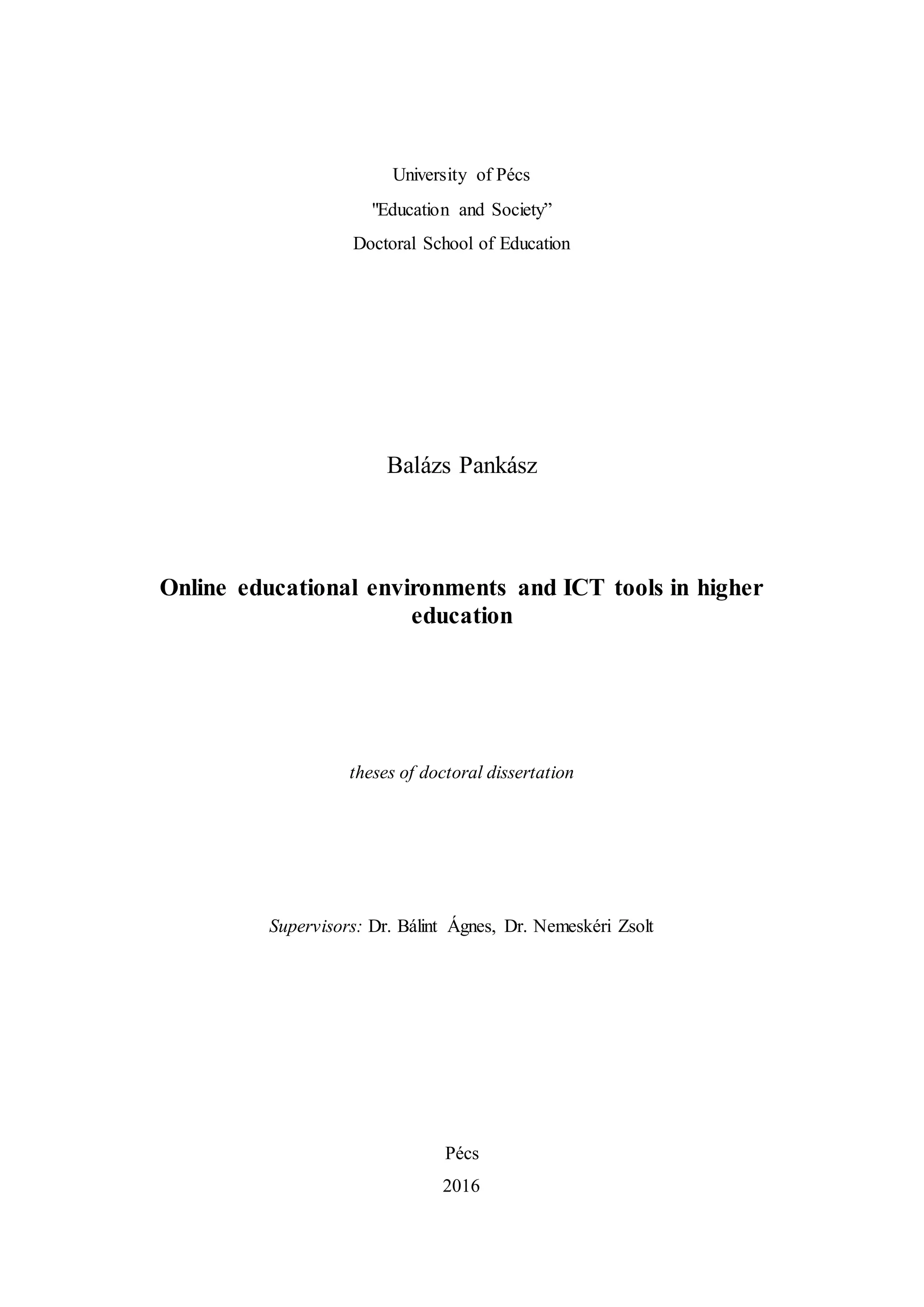 Online educational environments and ICT tools in higher education | PDF