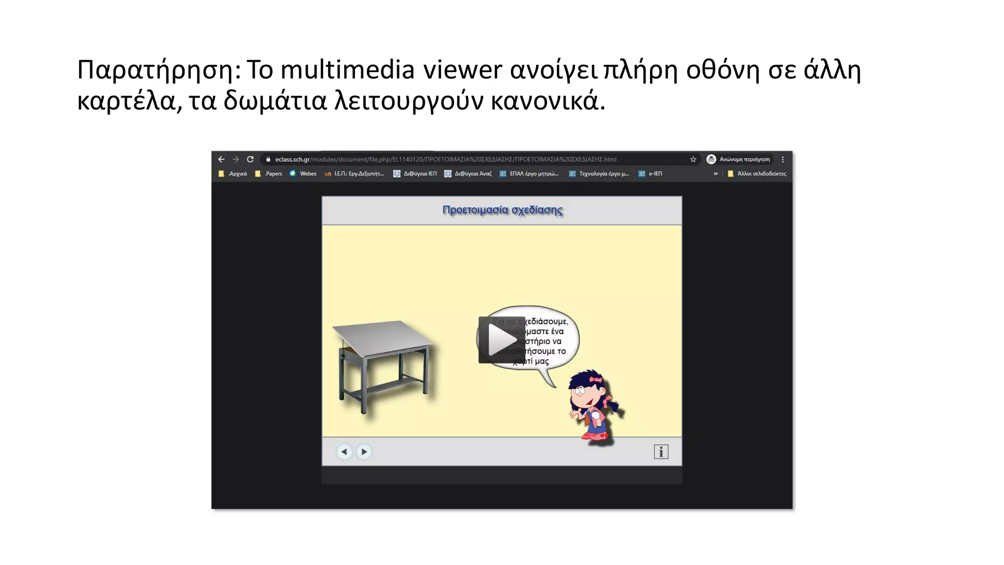 Παρατήρηση: To multimedia viewer ανοίγει πλήρη οθόνη σε άλλη
καρτέλα, τα δωμάτια λειτουργούν κανονικά.
 