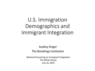 U.S. Immigration
Demographics and
Immigrant Integration
Audrey Singer
The Brookings Institution
National Convening on Immigrant Integration
The White House
July 16, 2014
 