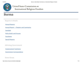 U.S. Commission on International Religious Freedom MYANMAR (BURMA) REPORT 2019-2018