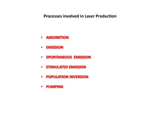 Processes involved in Laser Production
 