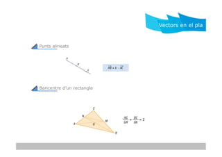 Punts alineats
Vectors en el pla
Baricentre d’un rectangle
 