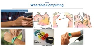 Fitness Devices
Memoto – Video logging
Kapture – Audio logging
Wearable Computing
 